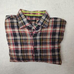 Hammer Made Shirt Mens 44 Multicolor Plaid Linen Blend Long Sleeve Button Up